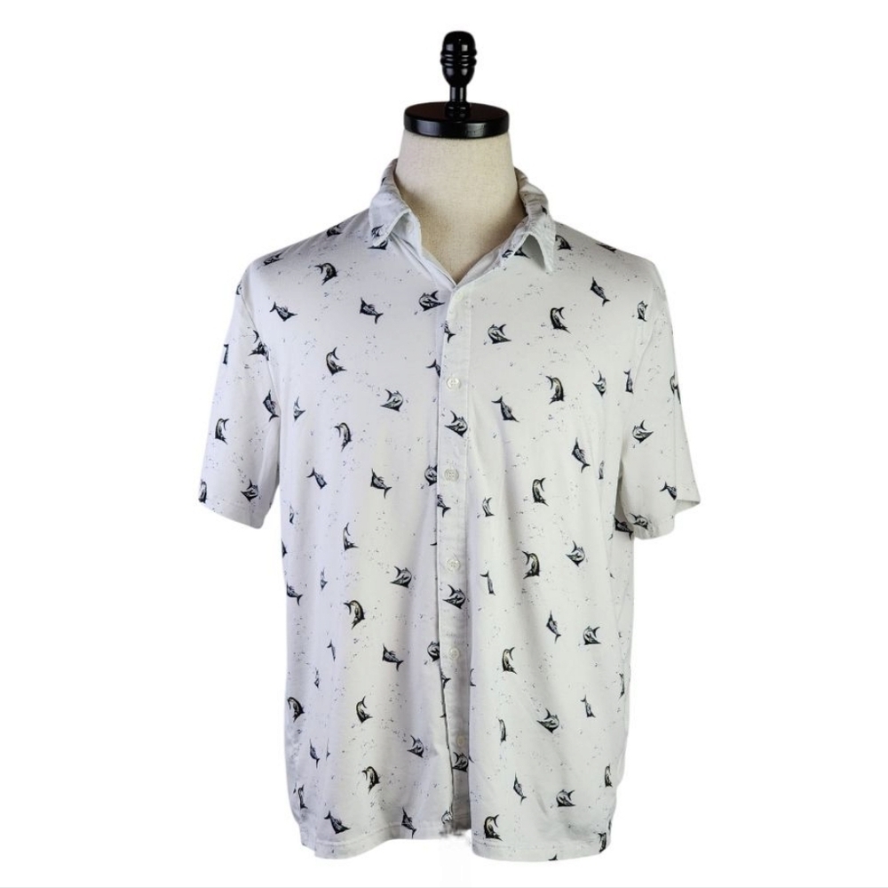 Brooklyn Standard Marlin Fish Print Button-Up Shirt Size M Casual Short Sleeve